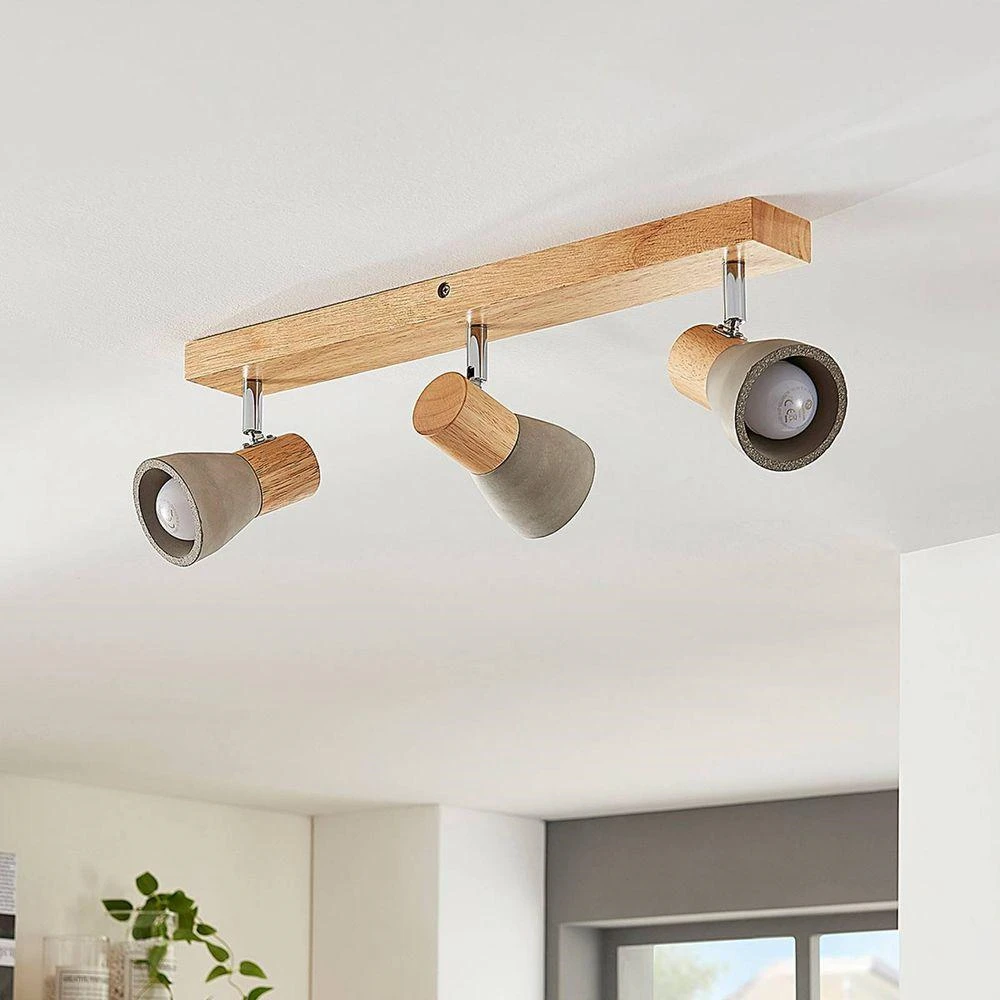Filiz 3 Lámpara De Techo Concrete/Wood - Lindby 3 Filiz 3 Lámpara De Techo Concrete/Wood - Lindby - Imagen 3