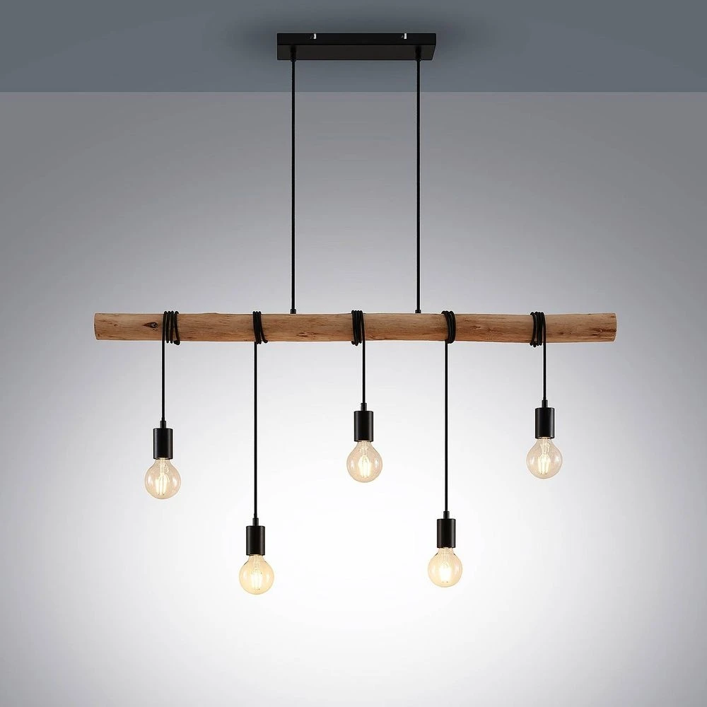 Rom Lámpara Colgante Black/Wood - Lindby 5 Rom Lámpara Colgante Black/Wood - Lindby - Imagen 5
